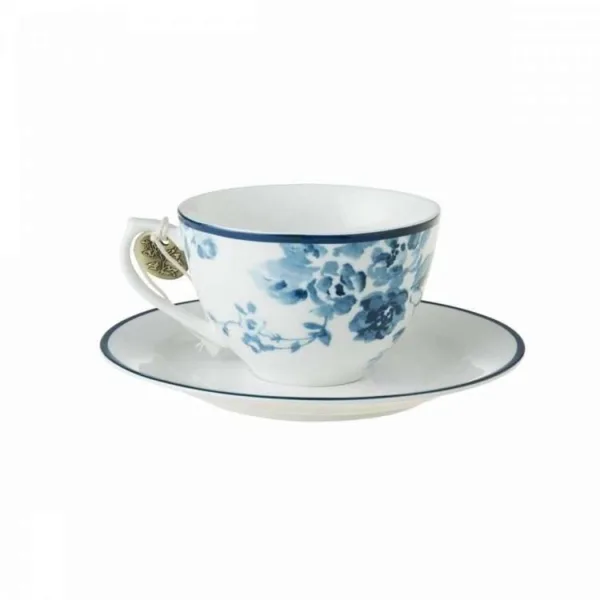 Blue China Collection Capuccino Cup/Saucer China Rose