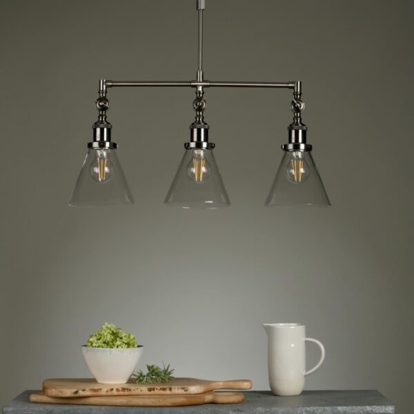 Isaac 3 Light Bar Pendant Satin Nickel Glass