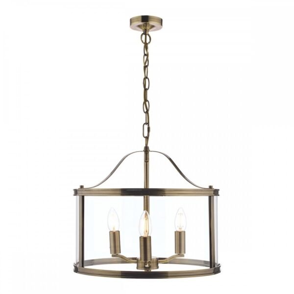 Harrington 3 Light Pendant Antique Brass Glass