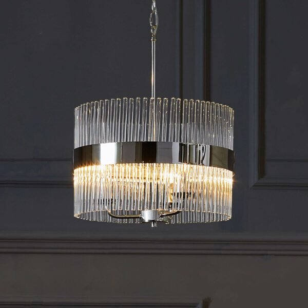 Alexa 3 Light Pendant Polished Nickel Glass Rods