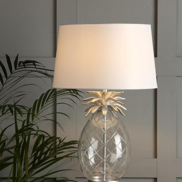 Pineapple Table Lamp Clear Cut Glass & Polished Chrome With Shade