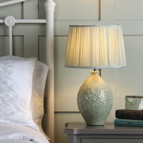 Picardie Ceramic Table Lamp Green Polished Chrome Base