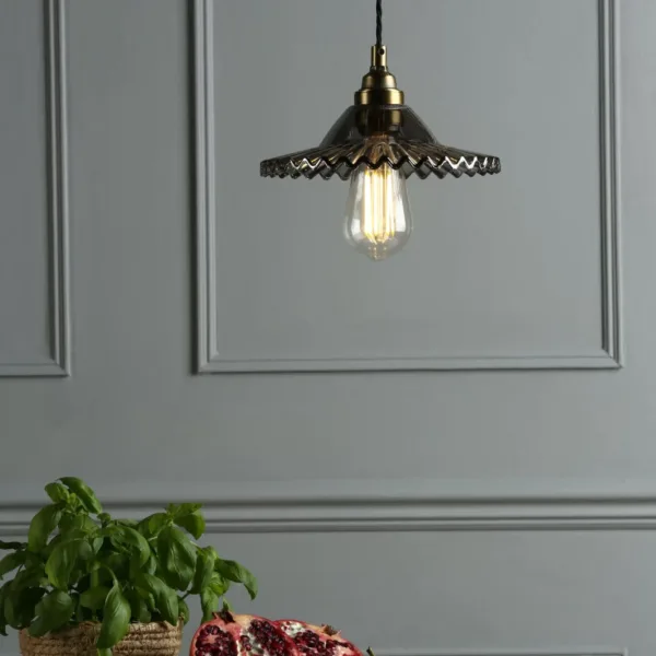 Pippa Pendant Aged Brass Smoked Glass