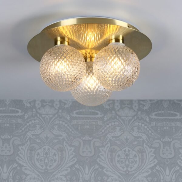 Prague 3lt Flush Bathroom Light Glass Satin Brass