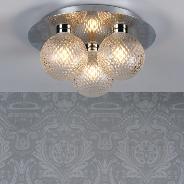 Prague 3lt Flush Bathroom Light Glass Polished Chrome