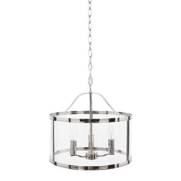 Harrington 3lt Pendant Polished Nickel Glass