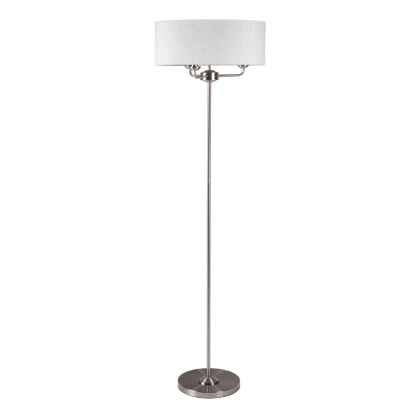Sorrento Nickel with Natural Shade 3 Light Floor Lamp