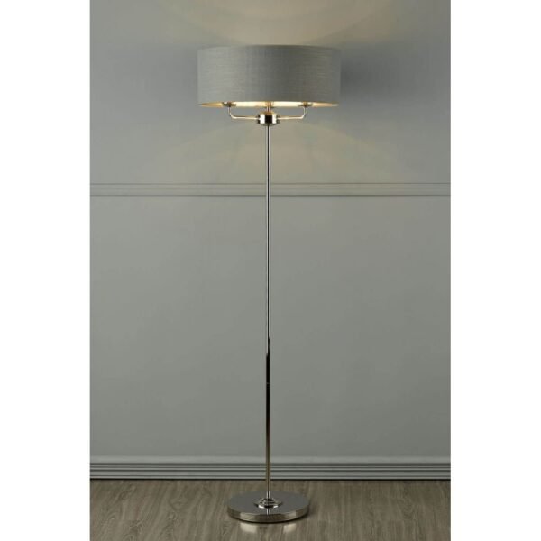 Sorrento Nickel with Natural Shade 3 Light Floor Lamp