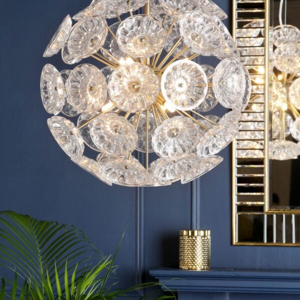 Elwick 6 Light Pendant Textured Glass & Antique Brass