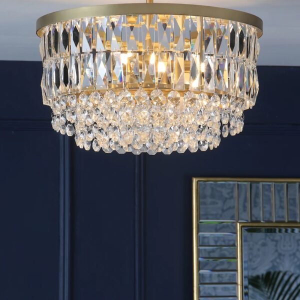 Rhosill 3 Light Semi Flush Glass & Antique Brass