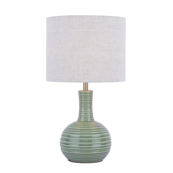 Padley Table Lamp Green Ceramic & Antique Brass With Shade