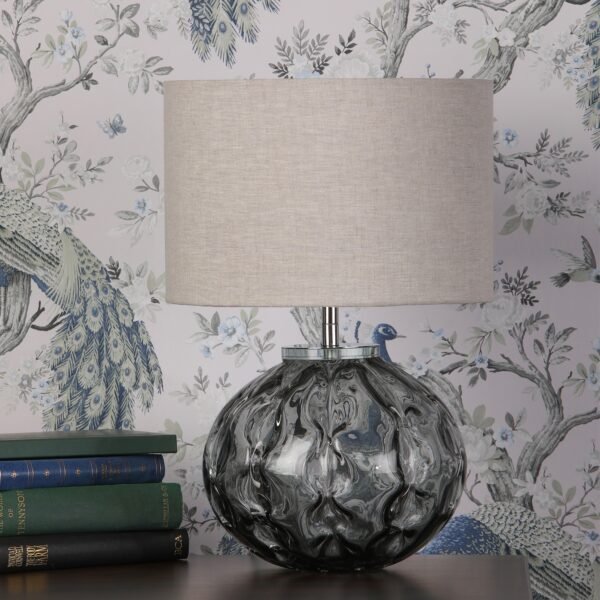 Elderdale Table Lamp Smoked Glass & Polished Chrome With Shade