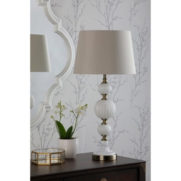 Croxden Table Lamp White Ribbed Glass & Antique Brass With Shade