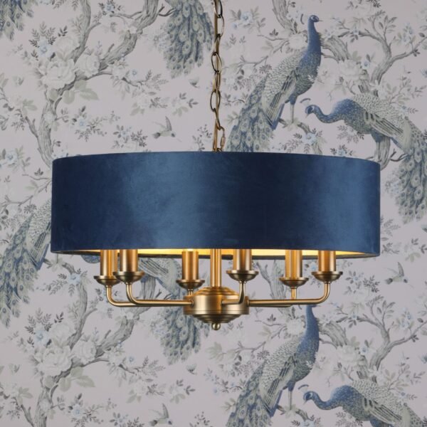 Sorrento 6 Light Pendant Matt Antique Brass & Blue Shade