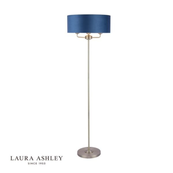 Sorrento 3 Light Floor Lamp Matt Antique Brass & Blue Shade
