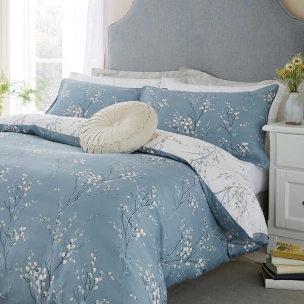 Pussy Willow Dark Blue Seaspray Duvet Cover and Pillowcase Set 137x200