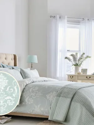 Laura Ashley Cotton Sateen Josette Duck Egg Duvet Cover and Pillowcase Set 137x200