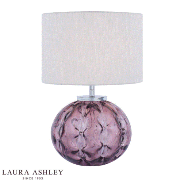 Laura Ashley Elderdale Table Lamp Pink Glass & Polished Chrome With Shade