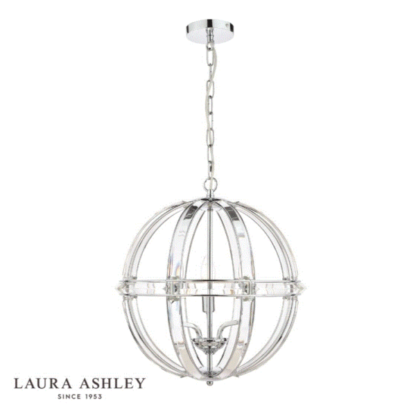 Laura Ashley Aidan Glass & Polished Chrome 3 Light Globe Chandelier