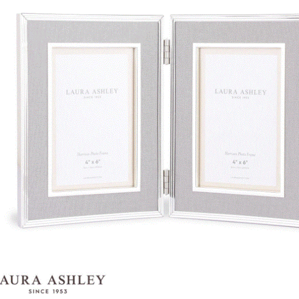 Laura Ashley Harrison Double Photo Frame Pale Charcoal Linen 4x6 Inch