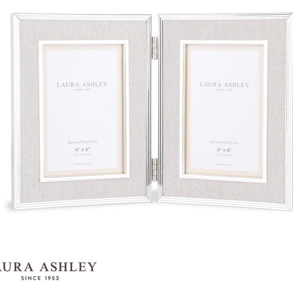 Laura Ashley Harrison Double Photo Frame Polished Silver Linen 4x6 Inch