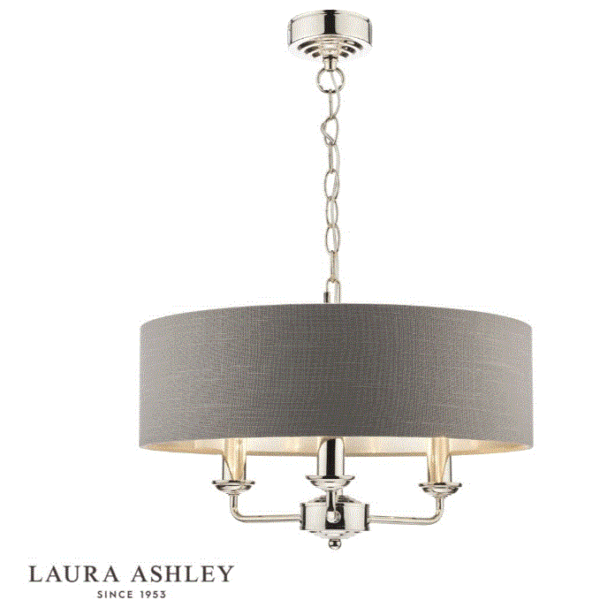 Laura Ashley Sorrento 3 Light Pendant Polished Nickel With Charcoal Shade