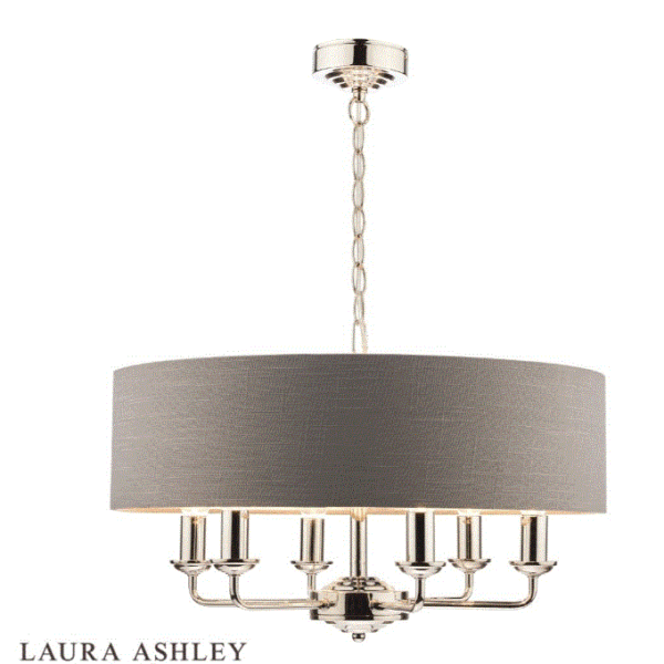 Laura Ashley Sorrento 6 Light Pendant Polished Nickel With Charcoal Shade