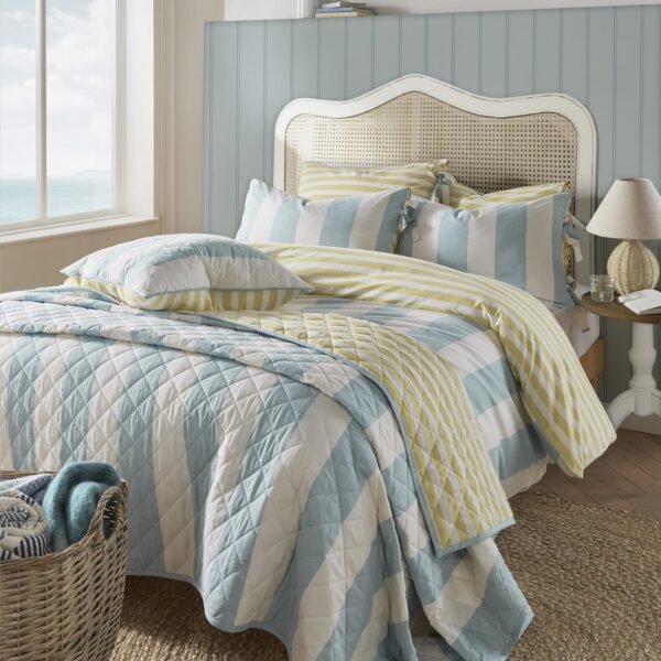 Lillie Stripe Double Quilt Set Seaspray 200cm x 200cm