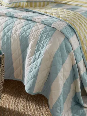 Lille Stripe Seaspray Quilted Bedspread