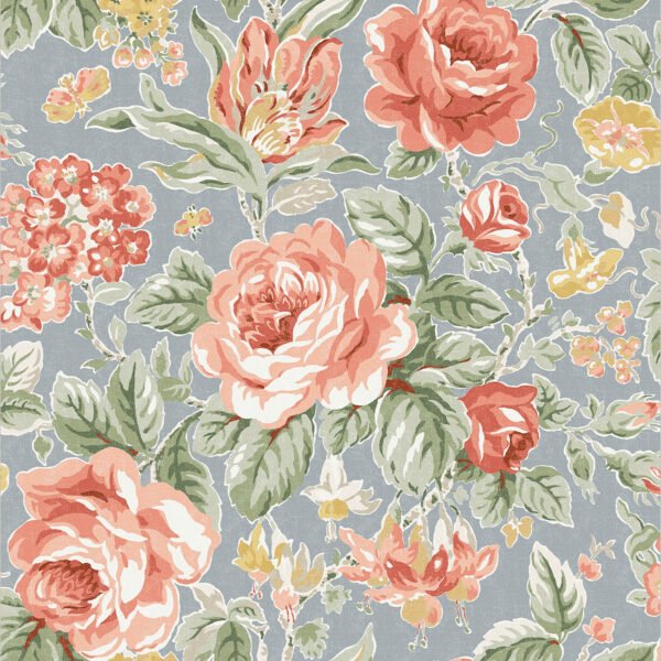 WALLPAPER WILD ROSES COLOR OCHER, MATTE FINISH