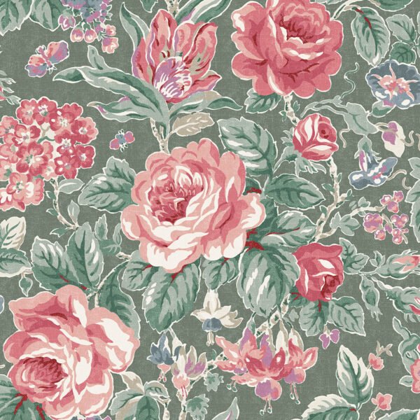 WALLPAPER WILD ROSES FERN COLOR, MATTE FINISH