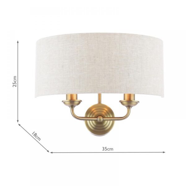 Sorrento wall lamp 2 lights matte brass natural linen