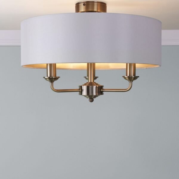 Sorrento ceiling lamp with 3 lights, aged bronze and ivory shade