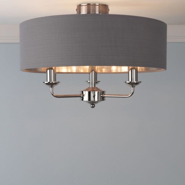 Sorrento ceiling lamp with 3 lights, polished nickel and charcoal gray shade