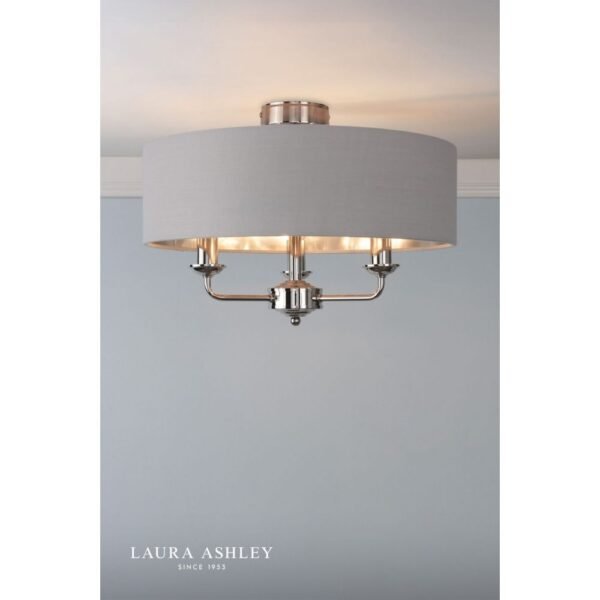 Sorrento ceiling lamp with 3 lights, polished nickel and silver shade
