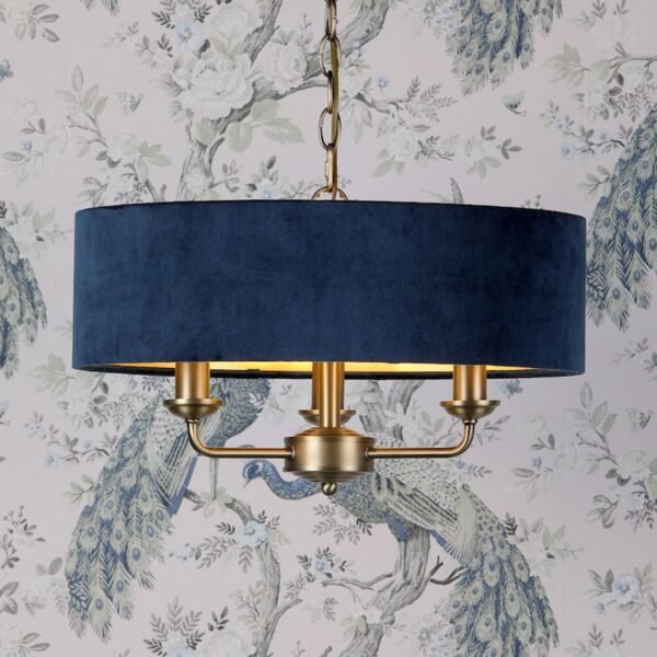 Sorrento ceiling lamp with 3 lights, matte aged bronze color and blue shade