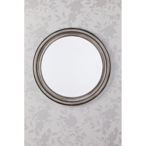 Tate Round Wooden Mirror, Distressed Grey, 60cm